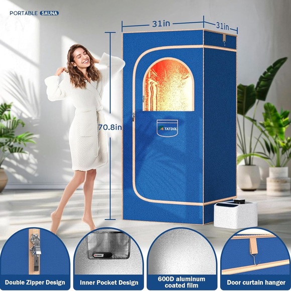 Yoki Blue Home Sauna with Double Zipper - Picture 1 of 9